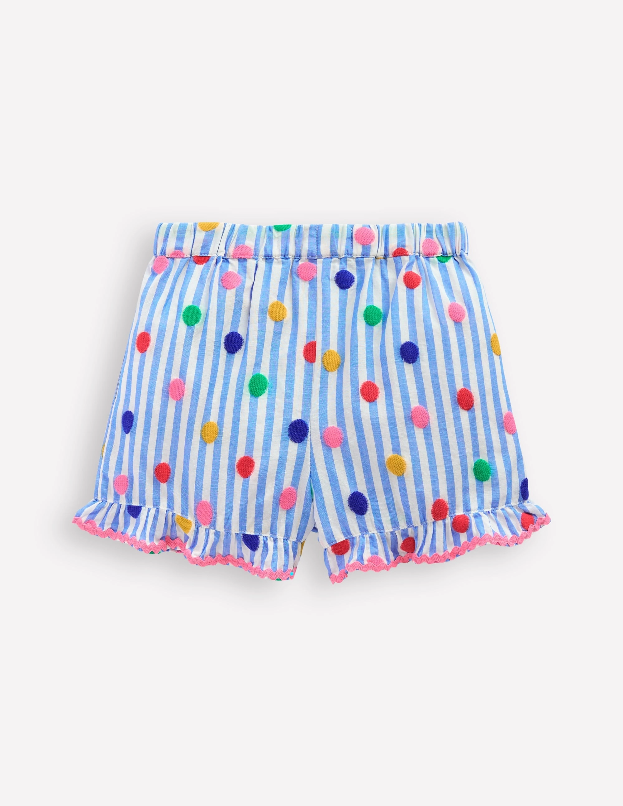 Juniper Woven Frill Shorts-Peacock Plume Blue Spot Non Irritating Seams