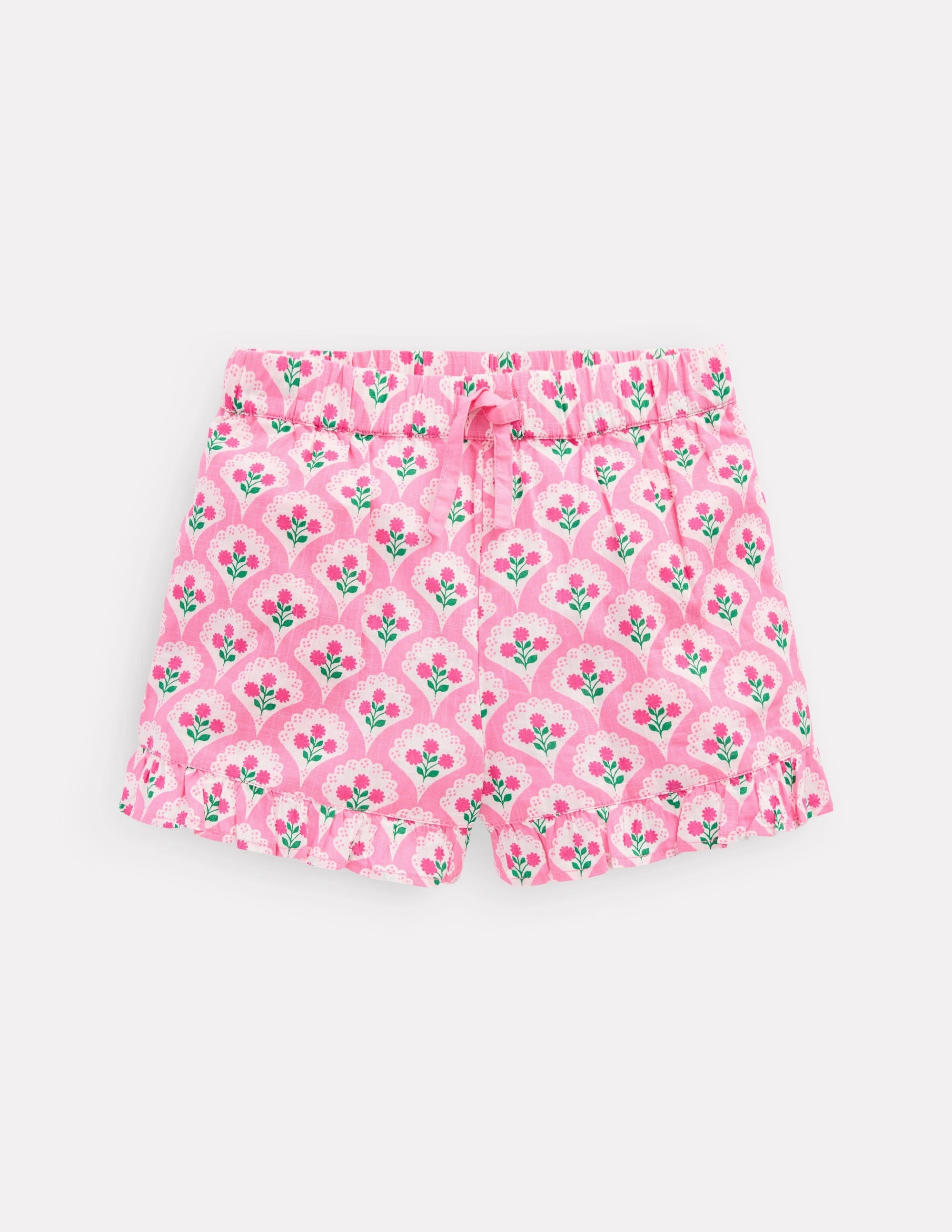 Active Life Christmas gift Juniper Woven Frill Shorts-Pink Rose Woodblock Floral