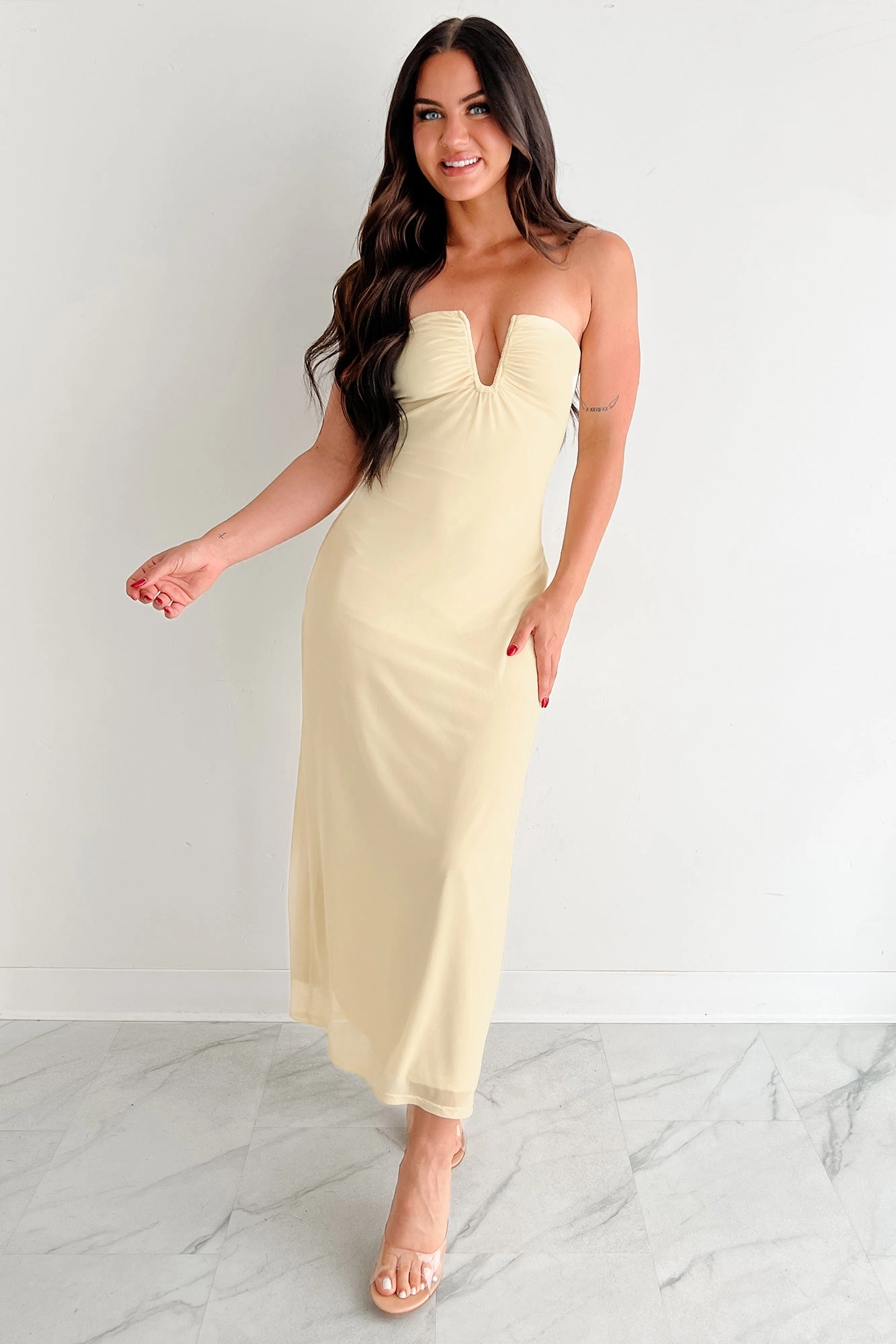 Relax Form Just A Fling Strapless Mesh Maxi Dress (Light Yellow)