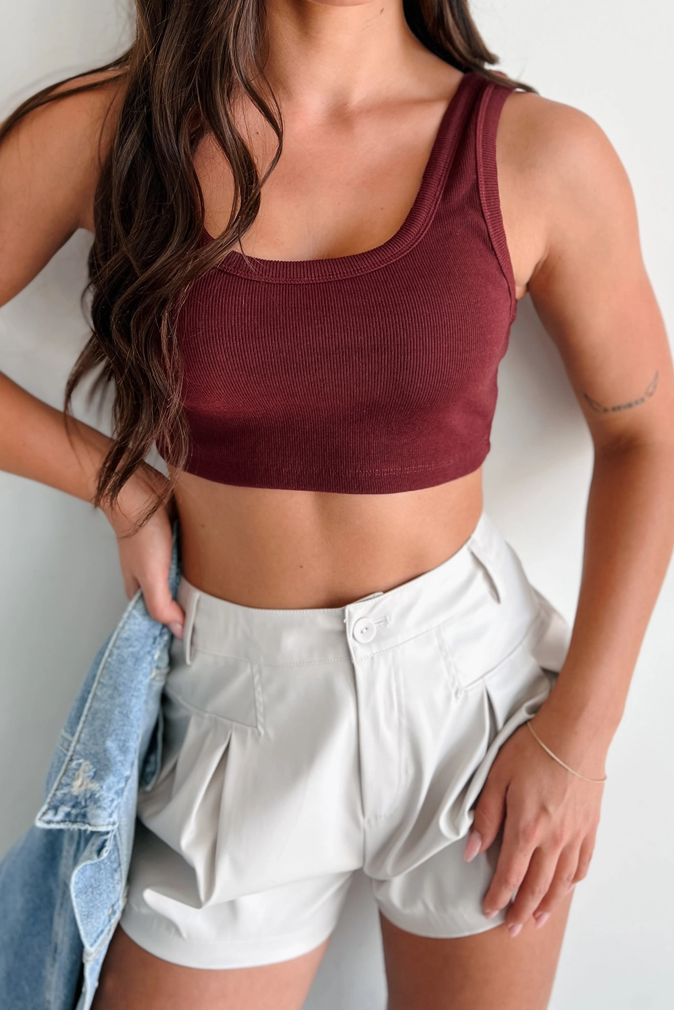 SublimatedPrint Just Basic Ribbed Crop Tank Top (Maroon)