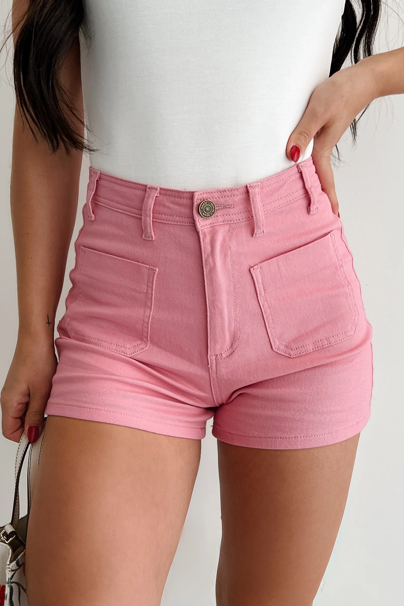 Outdoor Flex Just This Once High Rise Denim Shorts (Pink)