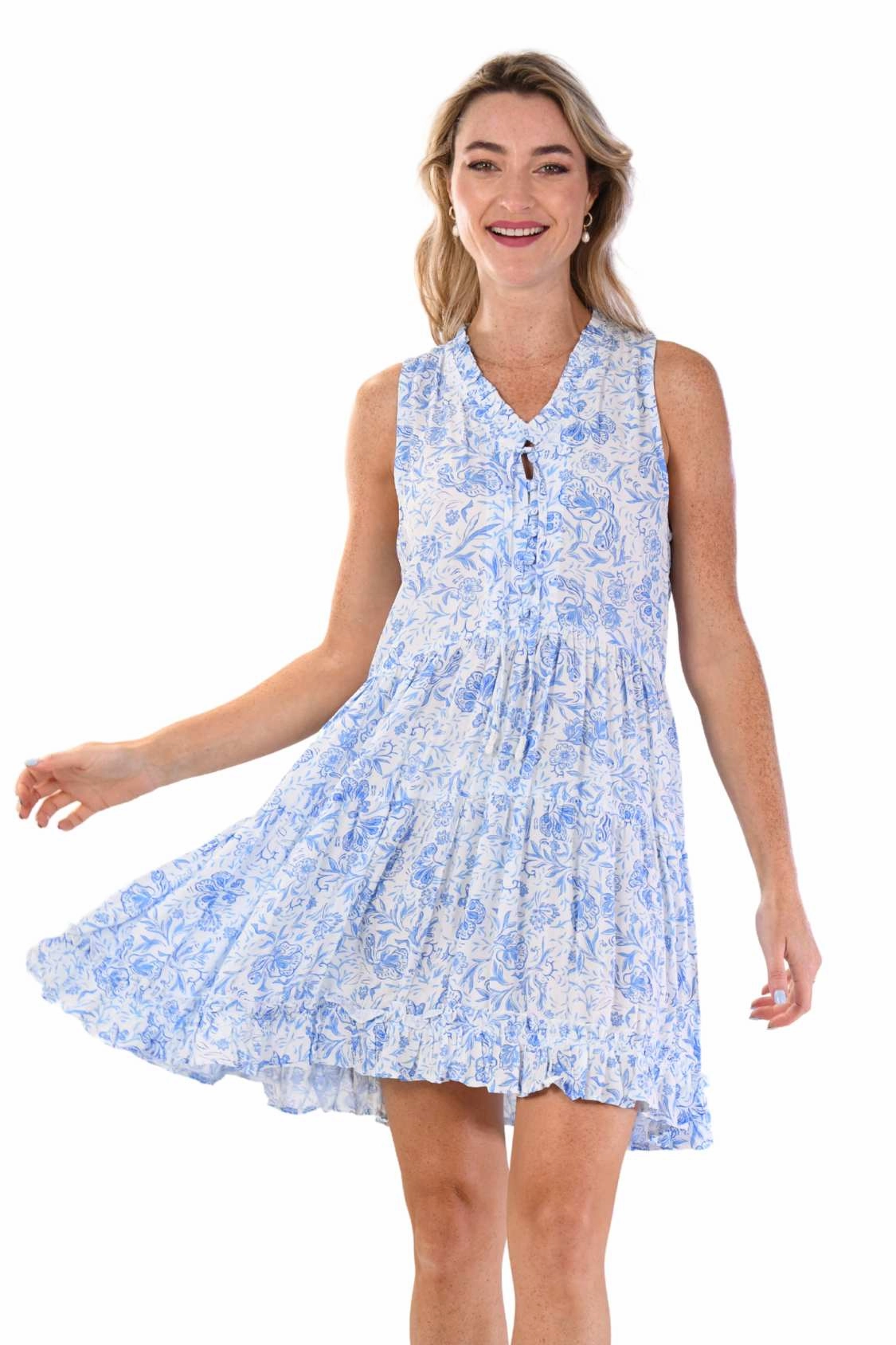 Kaia Dress Short / Blue Fish Walk Grace Flattering Shape Look