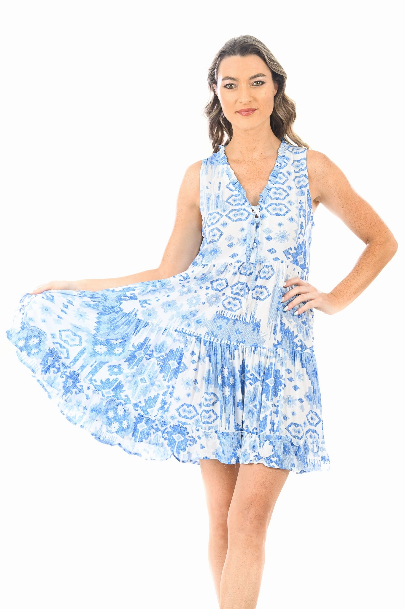 Relaxed work dress Kaia Dress Short / Periwinkle Ikat
