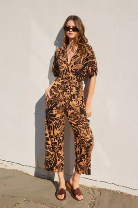 KAILANI TWO-TONE FLORAL PRINT JUMPSUIT Running Cool Beach Retro