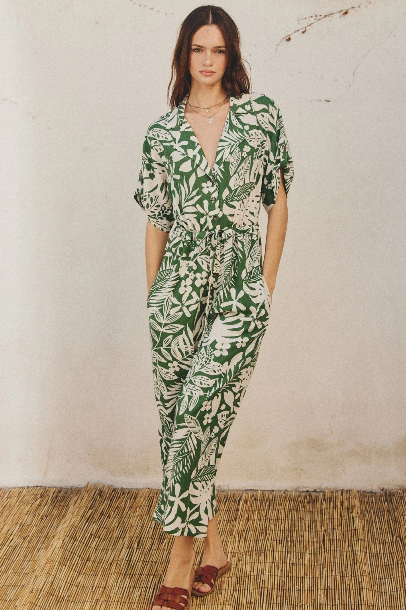 Relax Loose Soft Party KAILANI TWO-TONE FLORAL PRINT JUMPSUIT