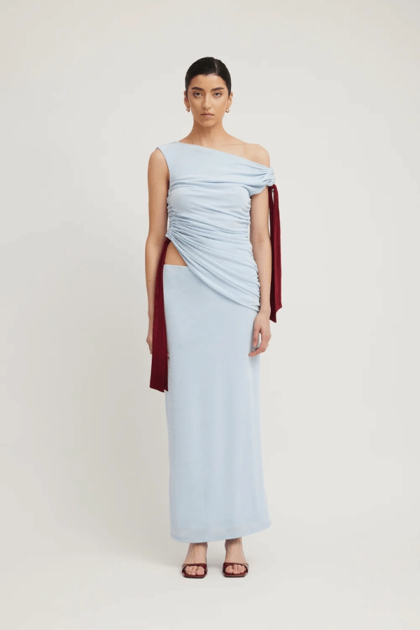 perfect for events Feminine off-the-shoulder gown Kalilah Dress Sky/Merlot