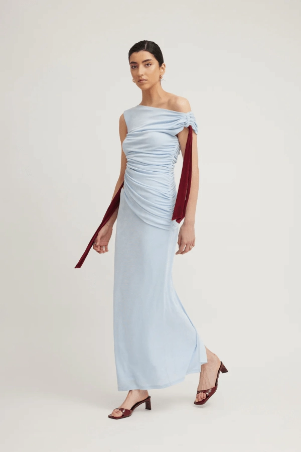 WideCollarDesign Airy Layer Kalilah Dress Sky/Merlot