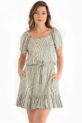 Vibrant Tone Chic Style Kat Dress / Jade Zebra
