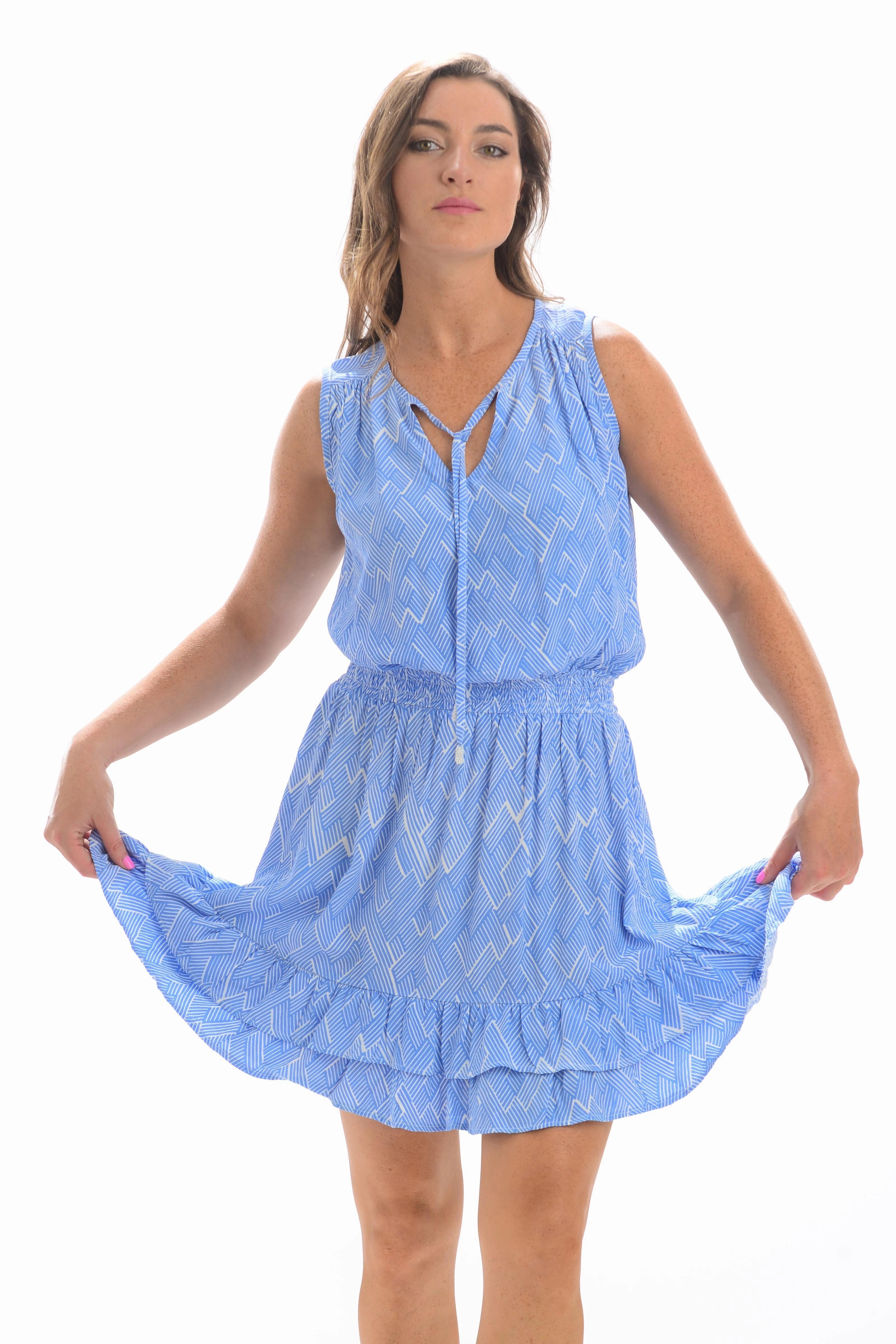 Elastic-Waist Kaylee Dress / Periwinkle Block