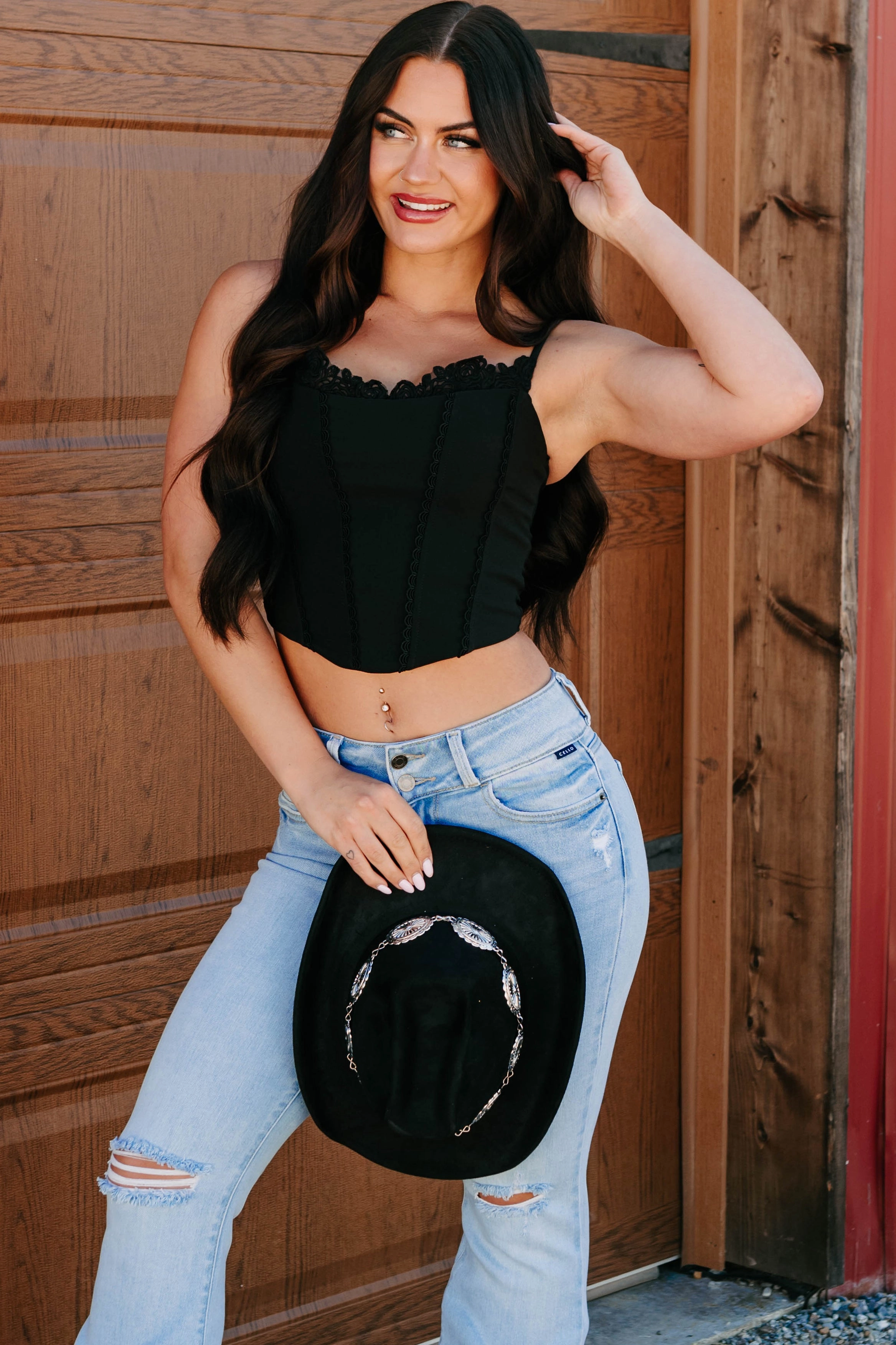 AntiPillingTechnology Keep The Spark Lace Trim Corset Top (Black)