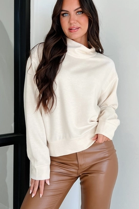 Keep Your Promise Funnel Neck Sweatshirt Top (Cream) Minimalist Silhouette