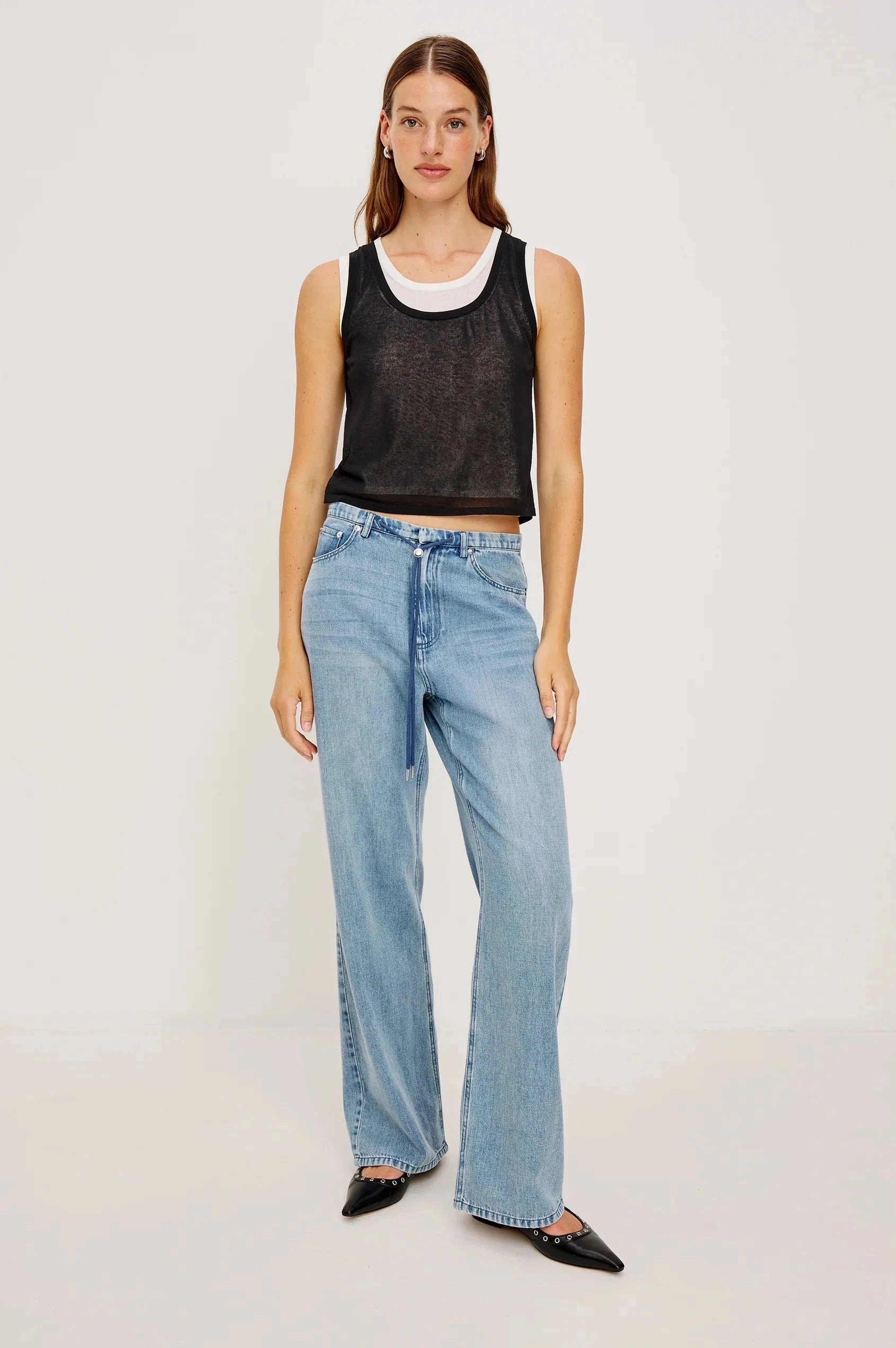 Curved Hemline Kelly Top Black Ivory