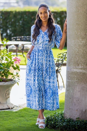 Kelsey Dress / Dark Blue Ikat Stylish and Simple Trendy summer outfit