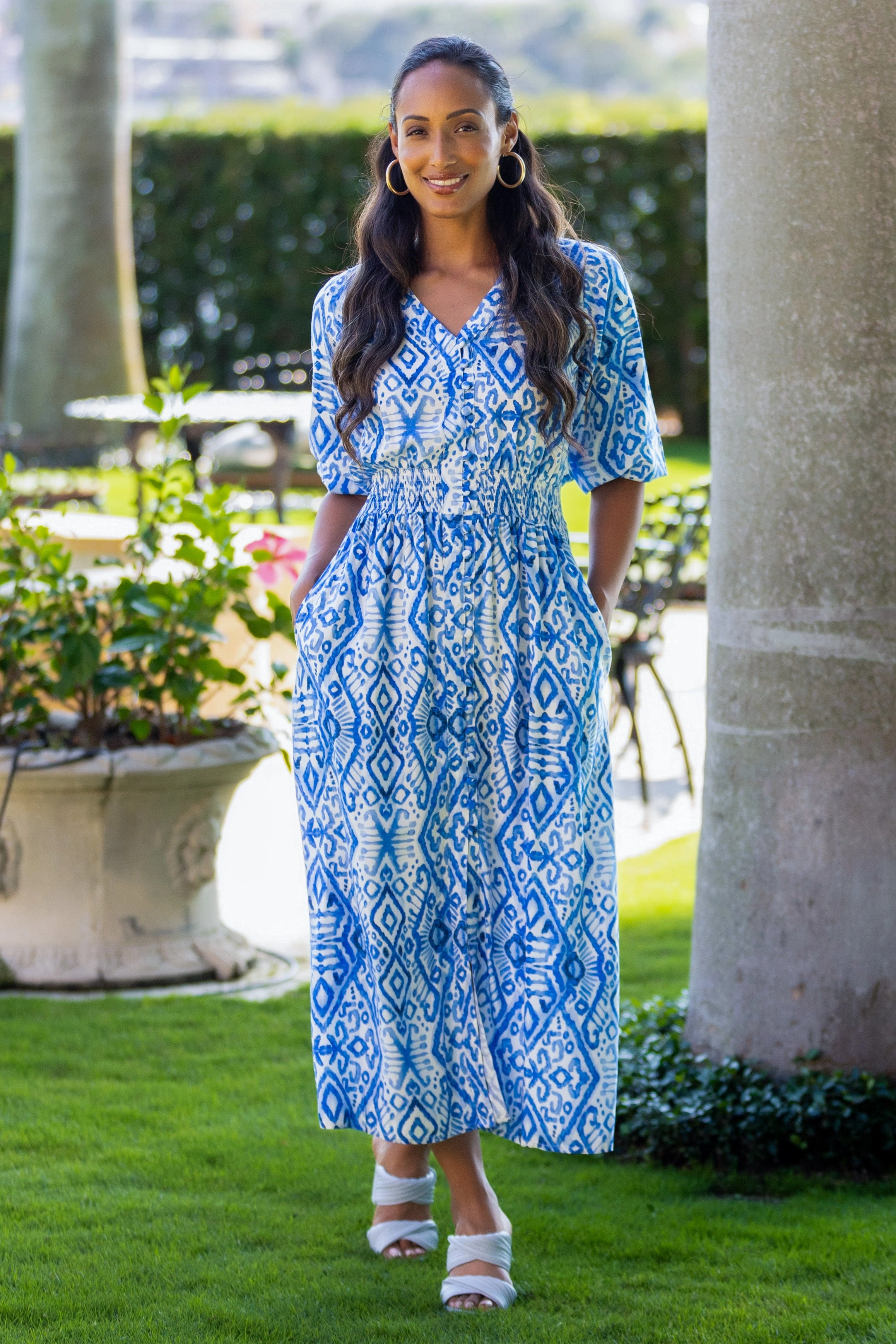 Kelsey Dress / Dark Blue Ikat Comfortable travel dress