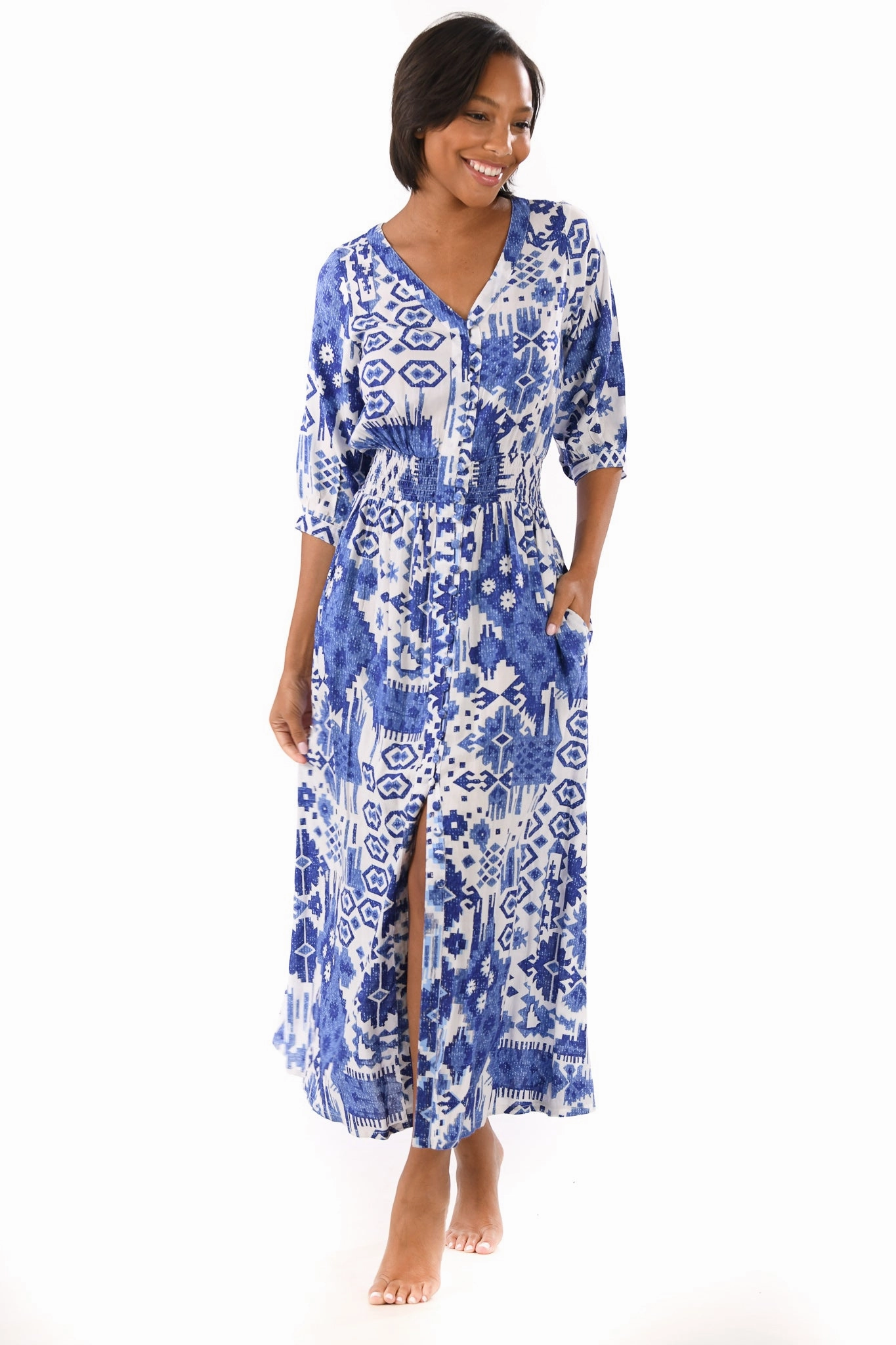 Relax Piece Soft Tone Kelsey Dress / Indigo Ikat