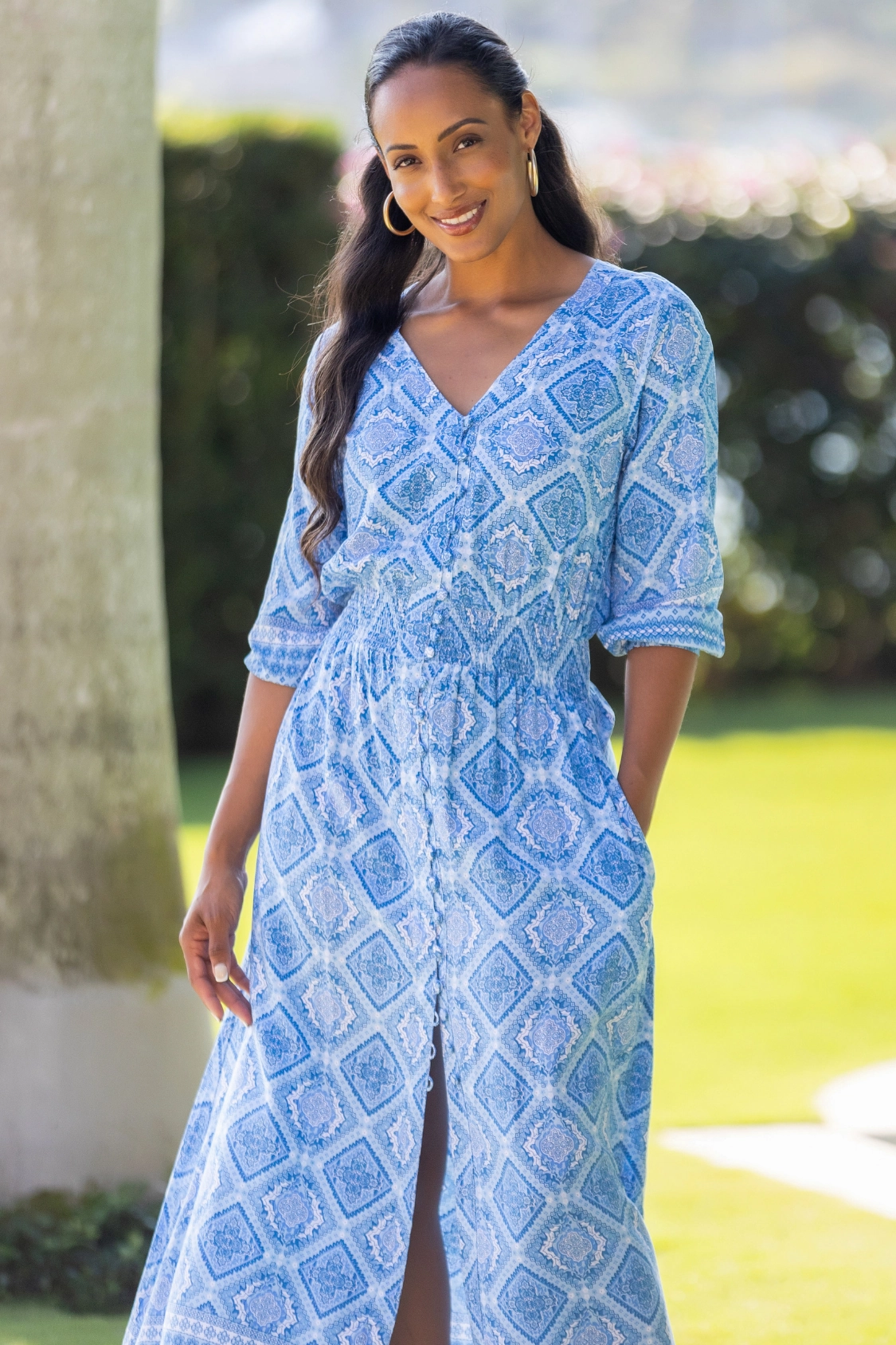 Romantic Bloom Elegant Comfort Kelsey Dress / Sky Blue Diamond