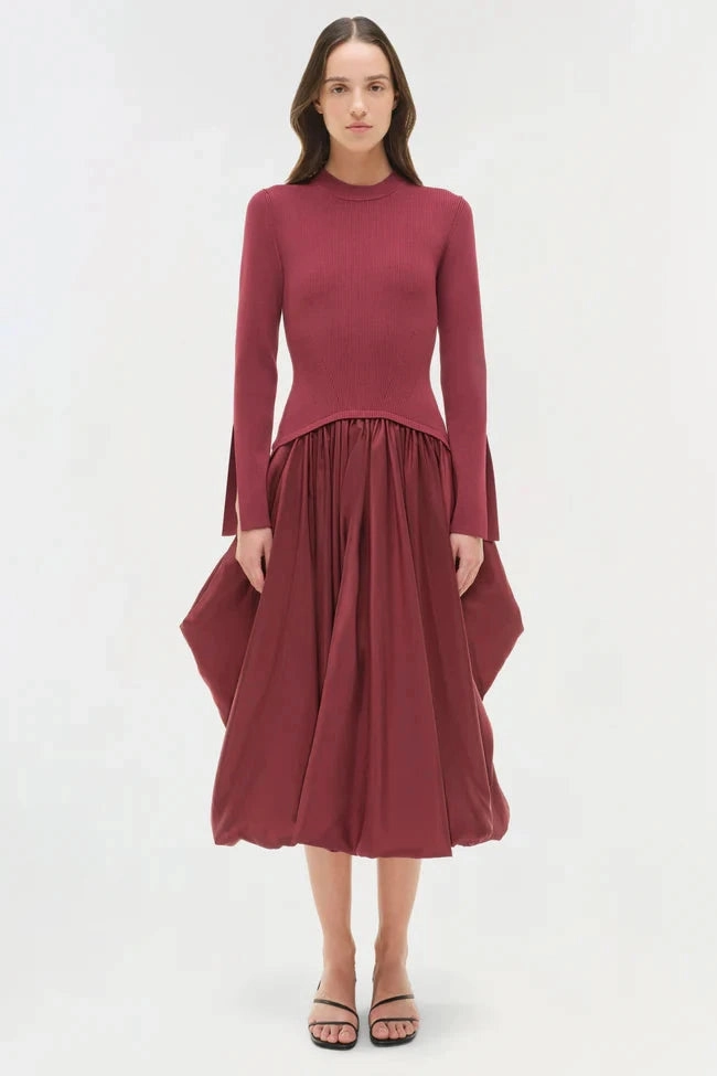 Kenlie Taffeta Knit Midi Dress Cranberry french chic