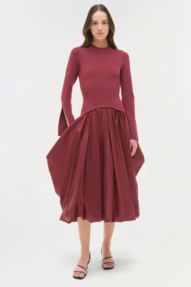 Travel Light Kenlie Taffeta Knit Midi Dress Cranberry