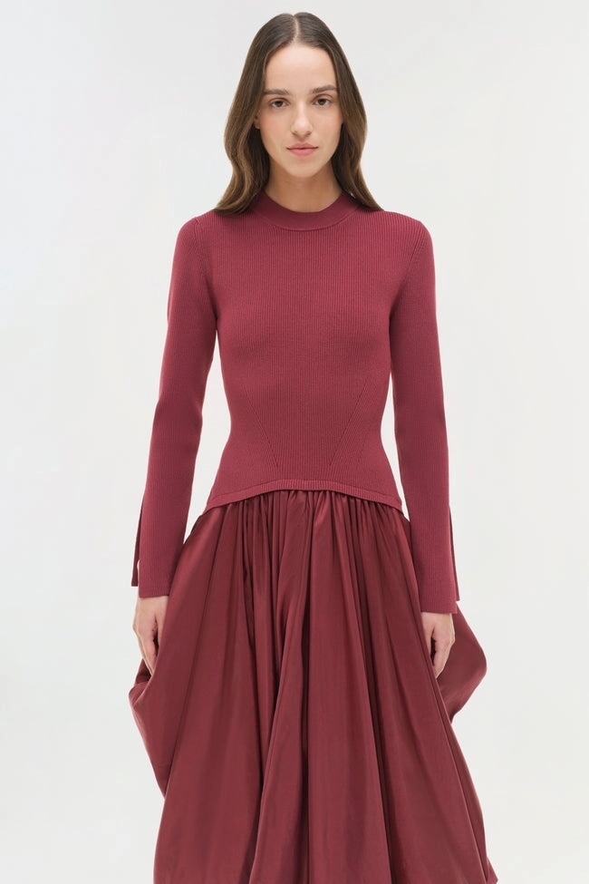 Kenlie Taffeta Knit Midi Dress Cranberry Smart Fit Fall Inspired