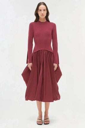 Kenlie Taffeta Knit Midi Dress Cranberry french chic
