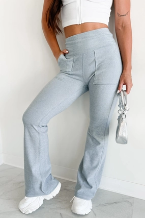 Zip Pocket Sophisticated Look Klaus Brushed Knit Flare Leggings (Chambray)