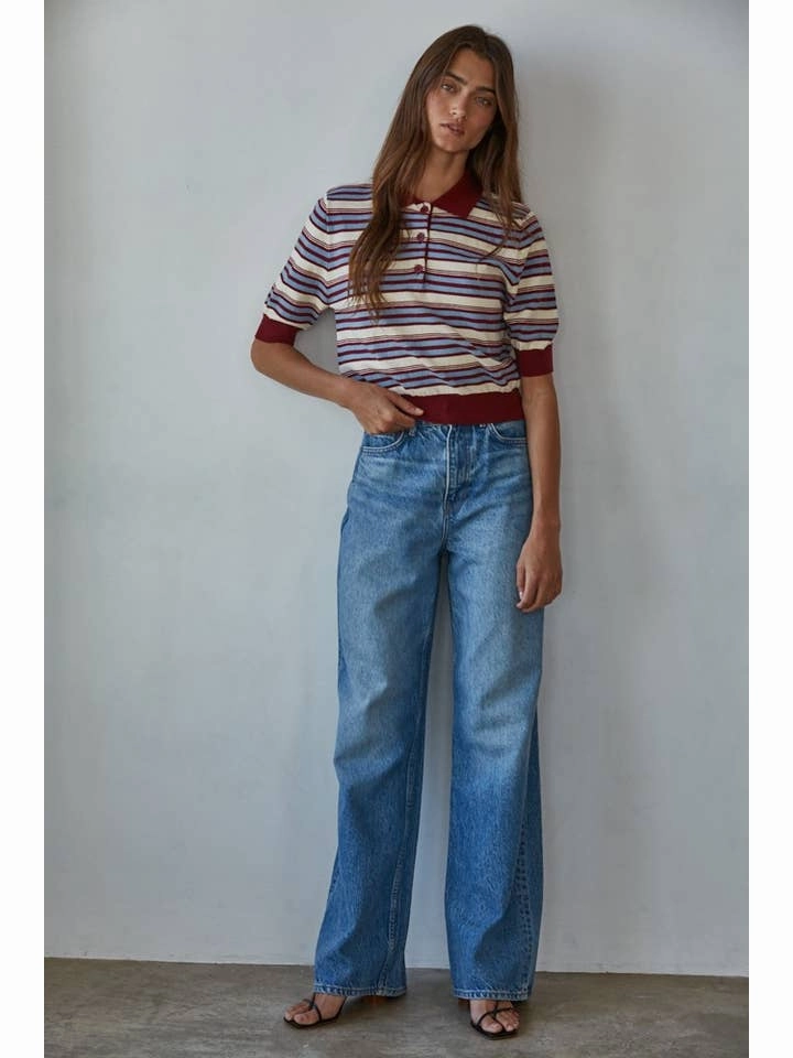 Comfy Style Formal Blouse KNIT BUTTON UP COLLAR TOP