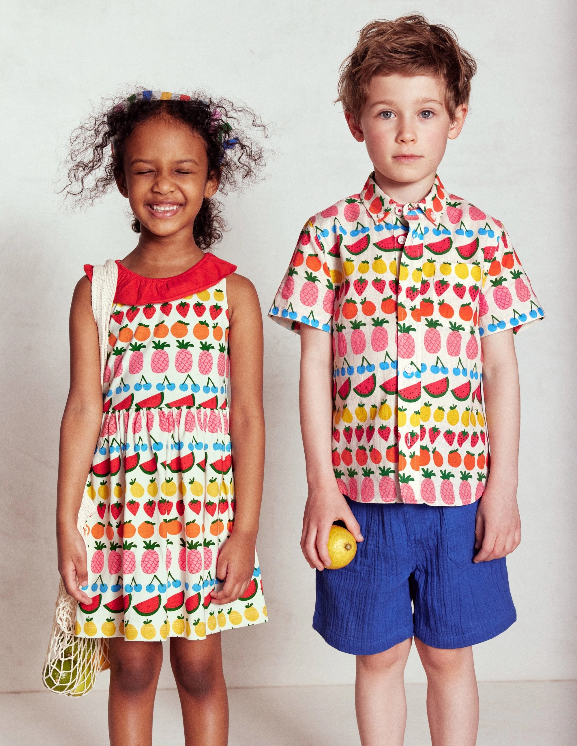 Ruffle Neck Jersey Dress-Ivory Fruit Stripe Artistic Vibe