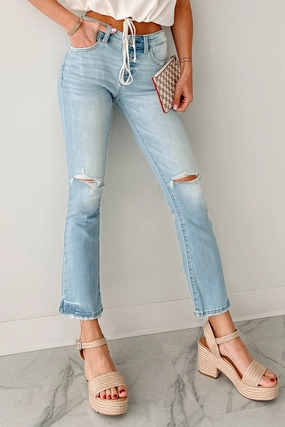 Koa Kick Flare Distressed Kancan Jeans (Light) Work Friendly