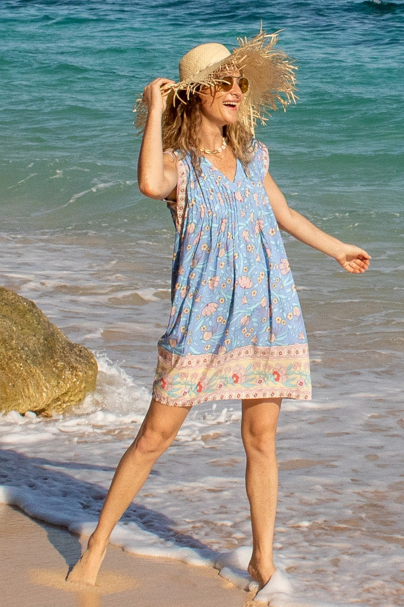 Sleek Drape Kimono-Sleeve Kokomo Dress / Sky Blue