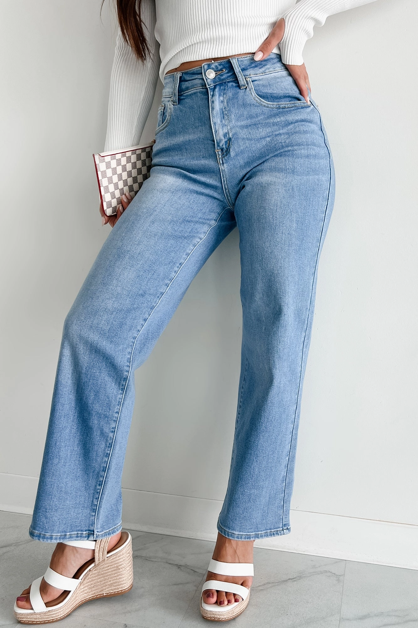 Korbin High Rise Non-Distressed Straight Jeans (Medium) Flattering Cut Soft Lining