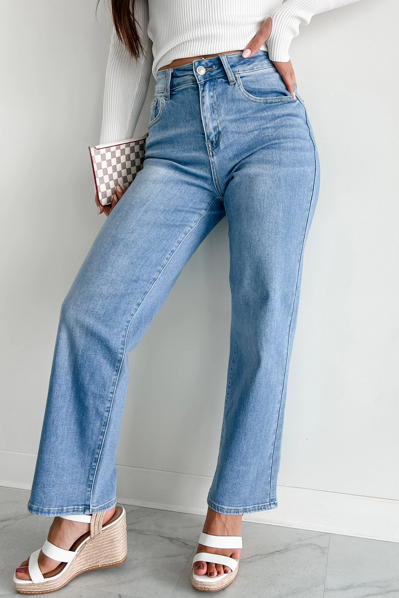 Gripper Waistband Korbin High Rise Non-Distressed Straight Jeans (Medium)