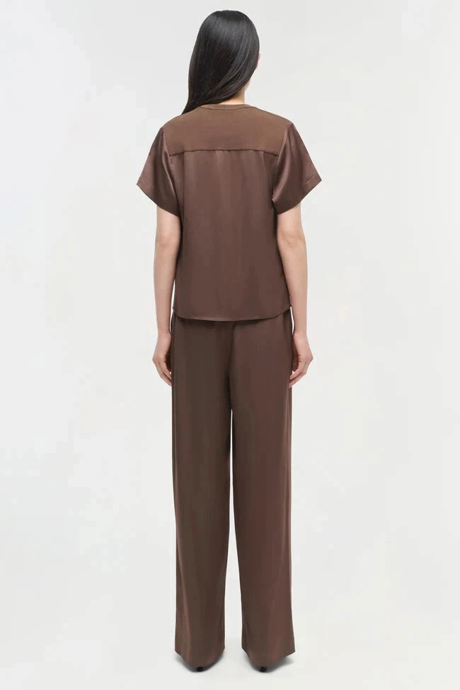 Odor Control Fabric Kyra Satin Wide Leg Pant Cocoa