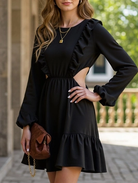 Harmonious Layers Lace-up lace leaf hem splice bare-waist dress