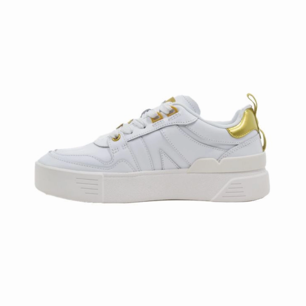 LACOSTE 7-45CFA0032216 L002 123 WMN'S (Medium) White/Gold Leather & Synthetic Lifestyle Shoes Non Restrictive Fit