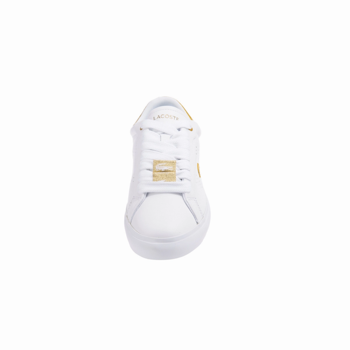 Heat Guard Gloss Finish LACOSTE 7-45SFA0034216 POWERCOURT 2.0 WMN'S (Medium) White/Gold Leather & Synthetic Lifestyle Shoes