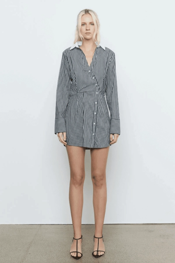 Elegance Glow Laia Shirt Dress Black Stripe