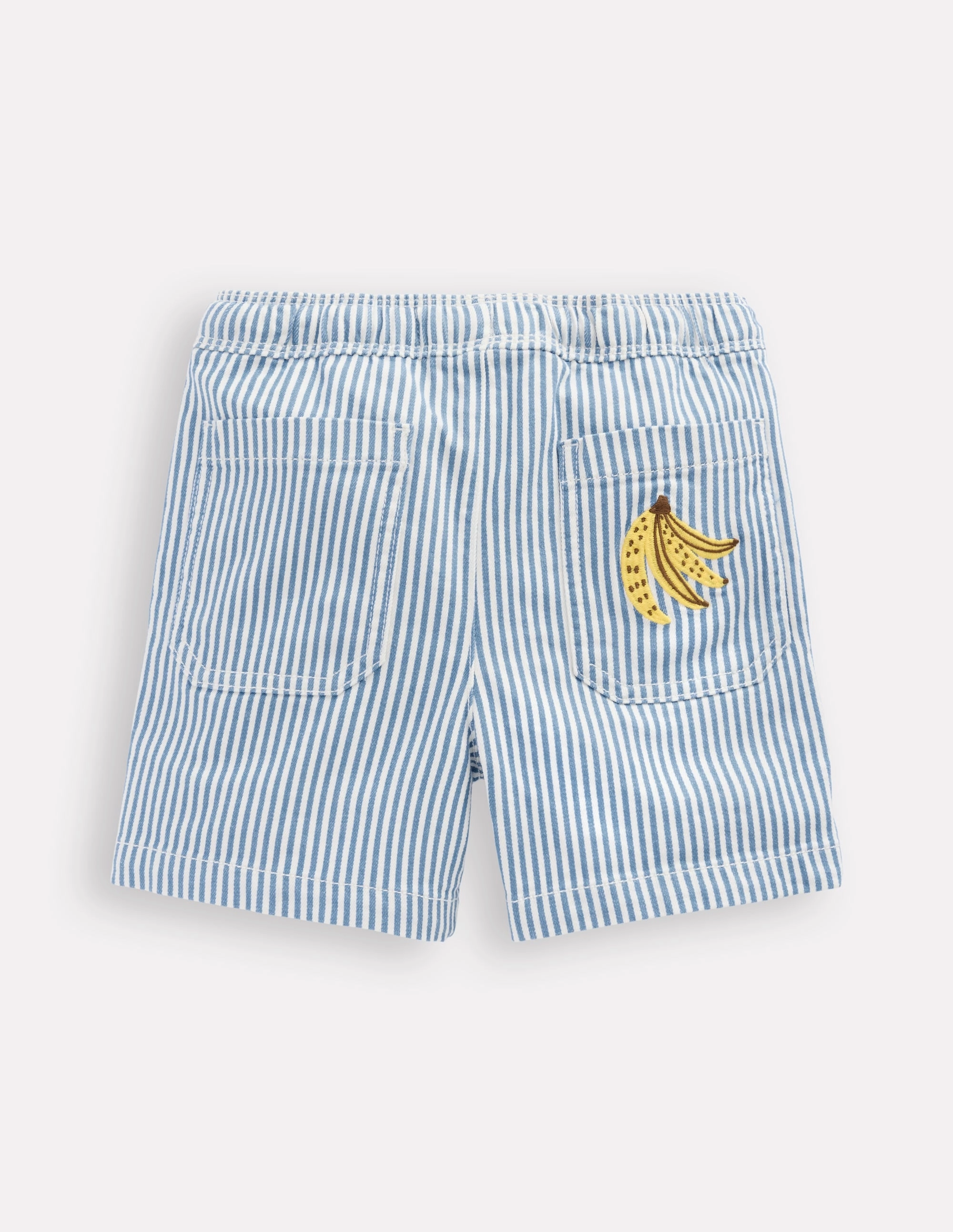 Pull-On Cotton Shorts-Campanula Ticking Embroidery Comfortable Shorts Easy Days