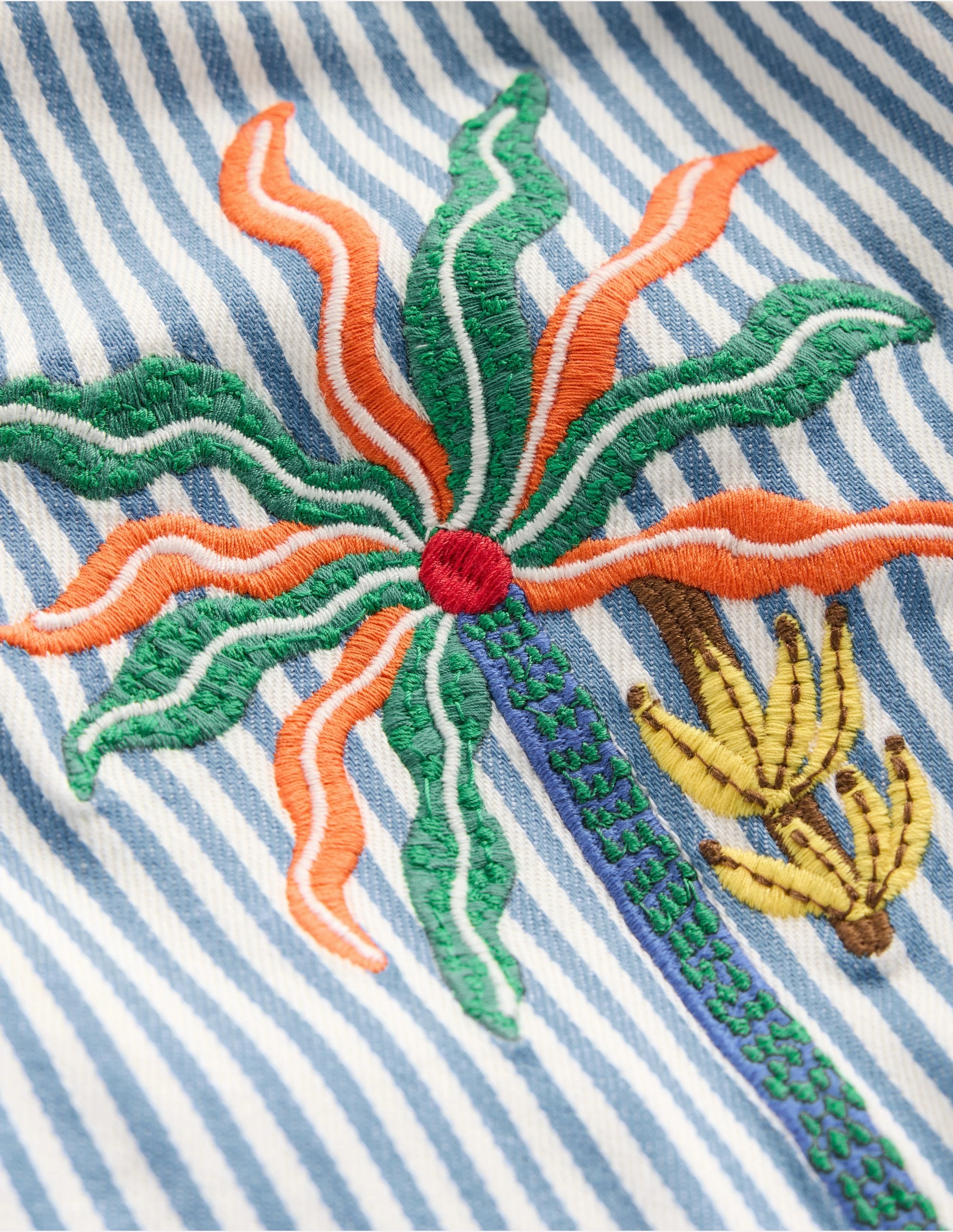 Double Layered Hem Pull-On Cotton Shorts-Campanula Ticking Embroidery