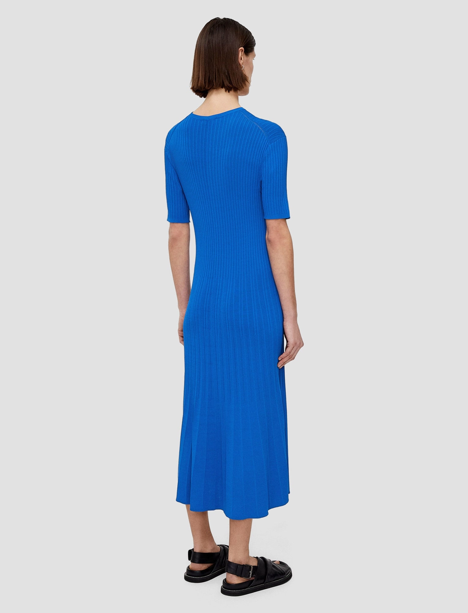 Viscose Rib Knit Short Sleeve Dress Ribbed-Texture Light Motion