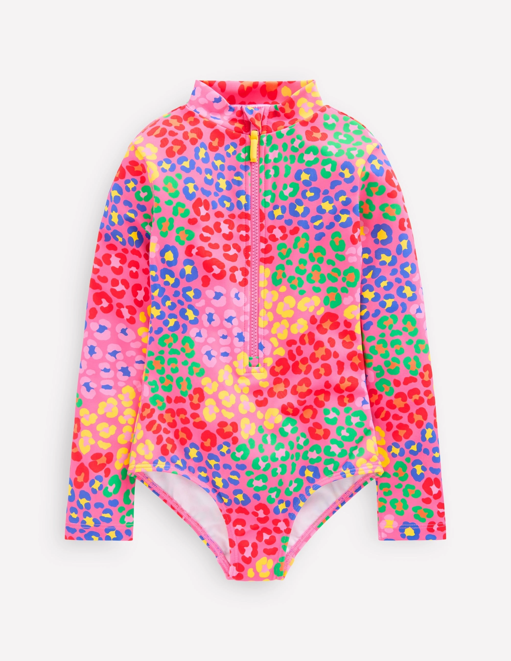 Waterfront Fun Long-Sleeved Swimsuit-Pink Rainbow Leopard