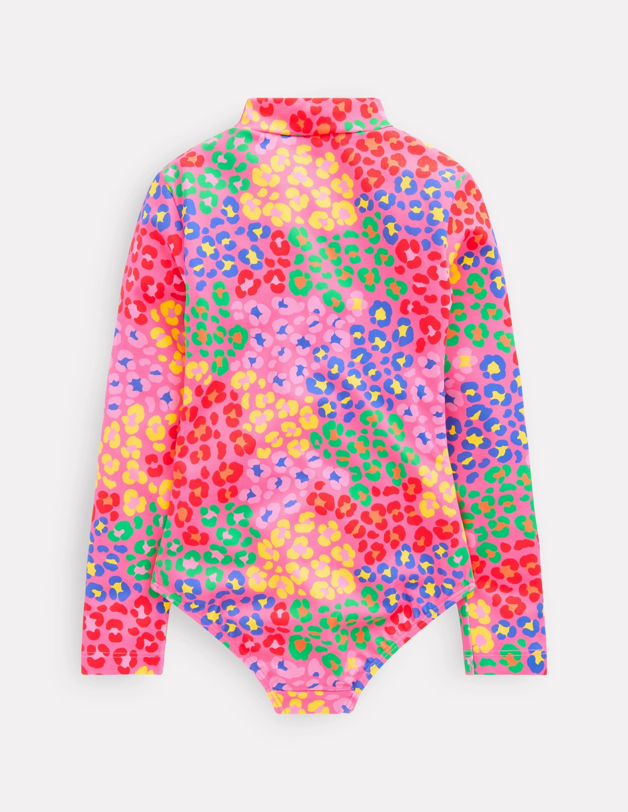 Compression Panels Bold Patterns Long-Sleeved Swimsuit-Pink Rainbow Leopard
