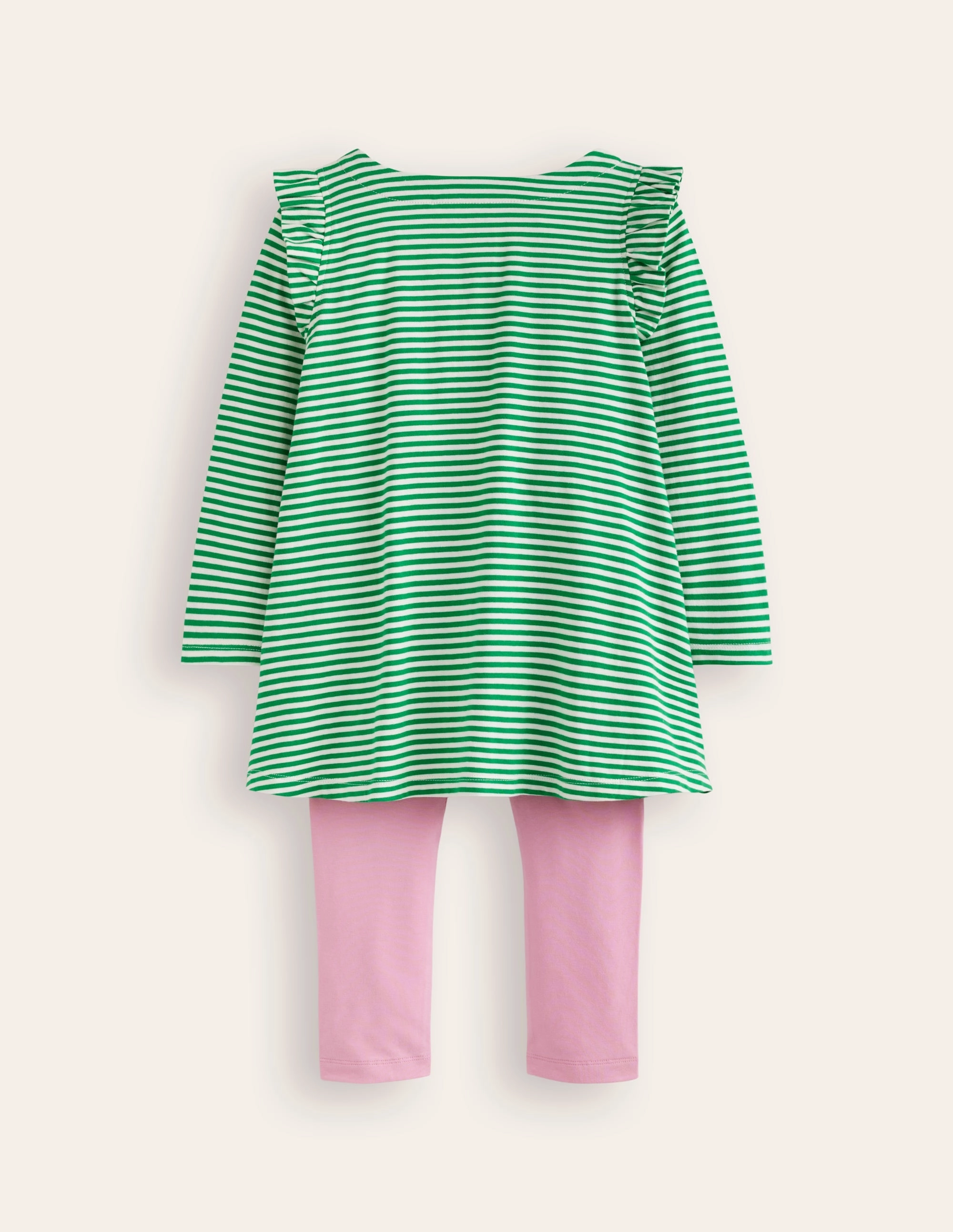 Relaxed Fit Shirt ThermalInsulation Frill Tunic Leggings Set-Highland Green/ Ivory Flower