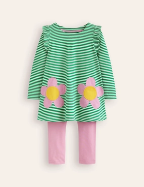 LowMaintenanceFabric Frill Tunic Leggings Set-Highland Green/ Ivory Flower