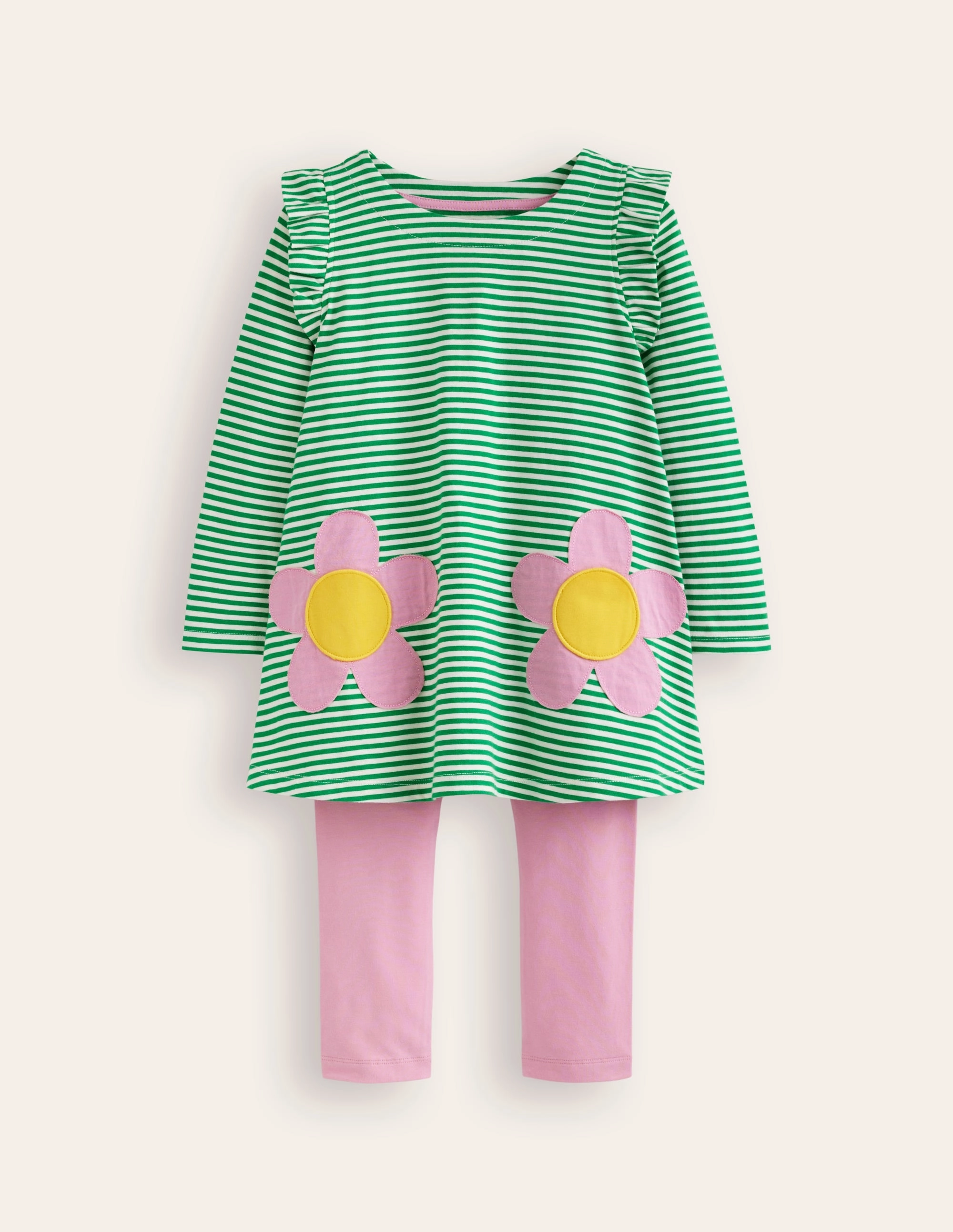 LowMaintenanceFabric Frill Tunic Leggings Set-Highland Green/ Ivory Flower