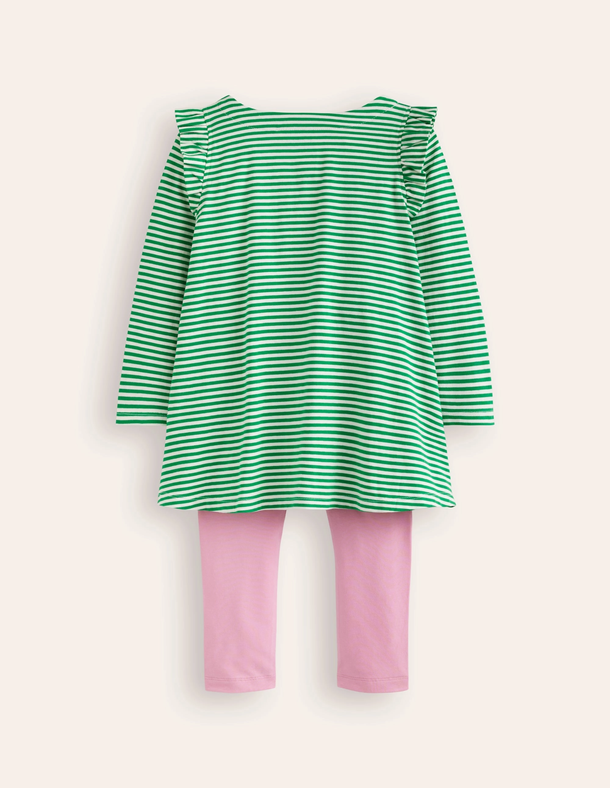Frill Tunic Leggings Set-Highland Green/ Ivory Flower BreathableFabric Reinforced Shoulder Seams