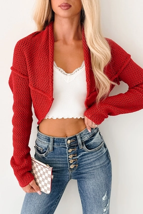 Ribbed collar Craving Quiet Signature 8 Bolero Shrug (Red)