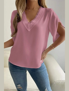 LAYERED V NECK ANGEL SLEEVED BLOUSE TOP Thermal Insulation Core ZeroWastePattern