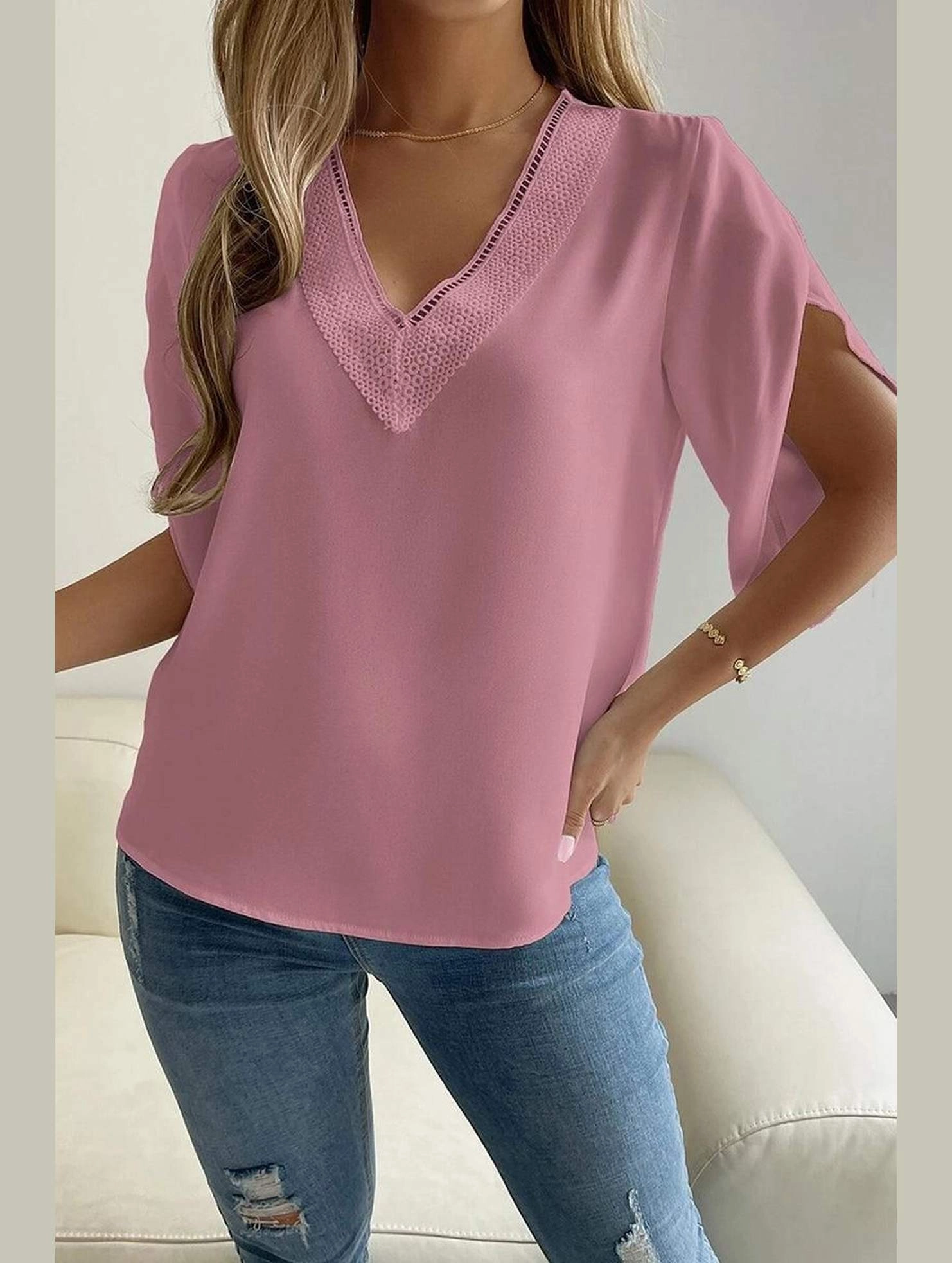 LAYERED V NECK ANGEL SLEEVED BLOUSE TOP Softened Edges