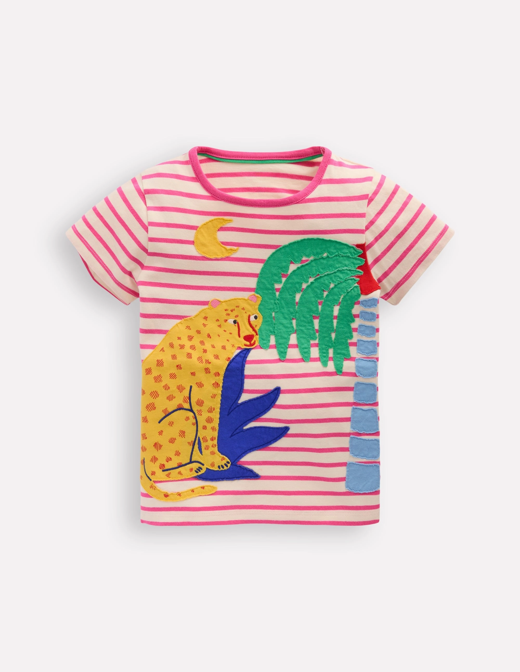 Relaxed Tee RecycledPolyester Short Sleeve Appliqu T-shirt-Rose Petal Pink Cheetah