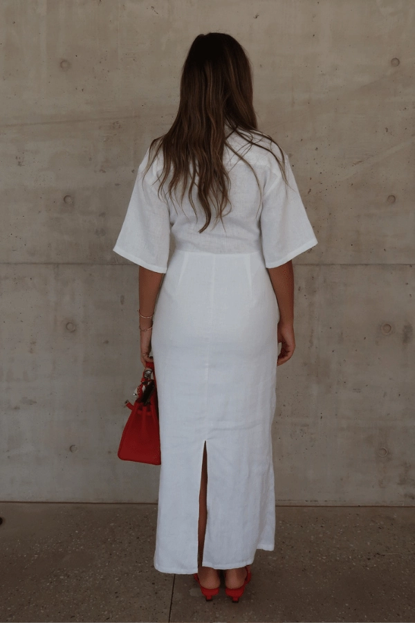 Lefka Midi Dress White Chic Layered Wear Refined Line